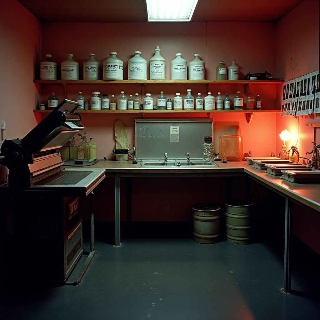 Spazio attrezzato in camera oscura con ingranditore