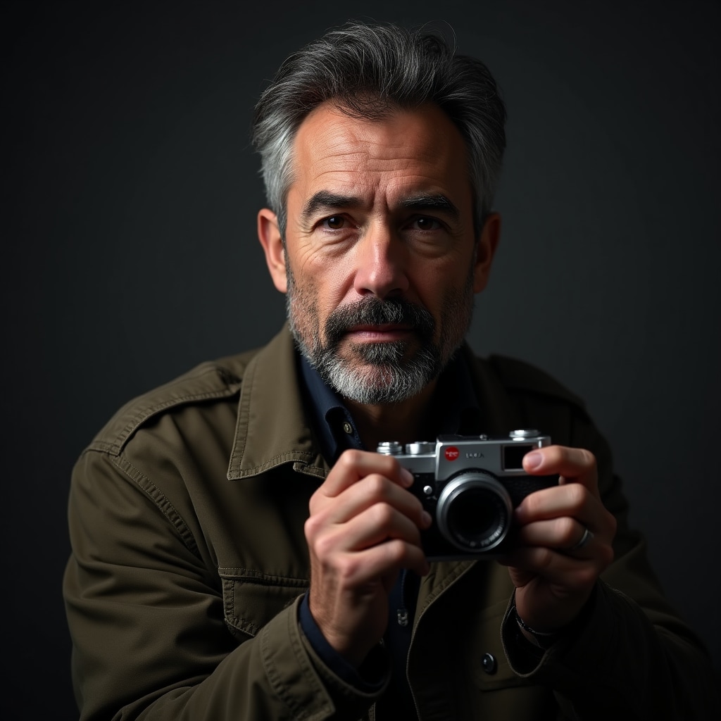 Fotografo con macchina fotografica analogica in mano